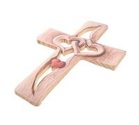 Abaodam Wooden Carved Cross Ornament Intertwined Hearts Wall Hanging Cross Decor Catholic Desktop Festival Wooden Craft Ornament Home Decoration Sign