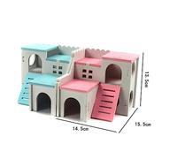 Abaodam Wooden Hamster House Double Layer Cottage with Natural Wood for Dwarf Hamsters Blue Hideout and Play Providing Secure Resting and Entertainment Space