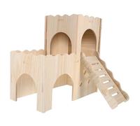 Abaodam Wooden Hamster Shelter Castle Hideout for Guinea Pig Rat Small Pet Cage Decorative House Ladder for Hamster