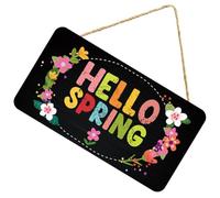 Abaodam Wooden Hanging Door Sign Hello Spring Flower Shape Decorative Door Plaque Black Simple Letter Printing Farmhouse Style Welcome Guests Front Decoration
