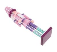 Abaodam Wooden Nutcracker Candy Centerpiece with Pink Cake Topper and Candy Cane Staff, Decorative and Fade-resistant Nutcracker Soldier Figurine for Indoor Living Room Valentine's Day