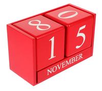 Abaodam Wooden Perpetual Desk Calendar Blocks, Decorative Small Household Table Calendar in Red, Office Accessory for Living Room and Home Decor