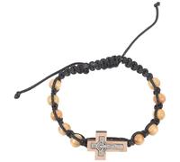 Abaodam Wooden Prayer Bead String Bracelet Rosary Beaded Bracelet Simple Elegant Alloy Wood Adjustable Length Unisex Personal Wear with Cross Charm