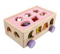 Abaodam Wooden Shape Sorter Truck with 18 Holes Pink Educational Building Blocks Animal Matching for Early Cognition and Fine Motor Skills Development