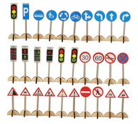 Abaodam Wooden Street Traffic Sign Educational for Road Safety Learning Playset Interactive Cognitive for Traffic Knowledge Development