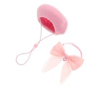 Abaodam Woolen Cat Bowtie Collar with Bell and Beret Hat Set for Pets Soft Cozy Pink Kitten Puppy Accessories for Outdoor Activities and Festive Parties
