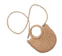 Abaodam Woven Crossbody Beach Bag for Women, Handcrafted Straw Shoulder Purse Summer Tote, Lightweight Camel Half-moon Shape for Travel and Casual Use