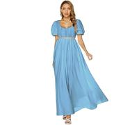ABaoWedding Regency Dresses for Women Victorian Tea Gown Dress with Satin Sash Vintage Ball Gown Ruffle Puff Sleeve, Light Blue, Small