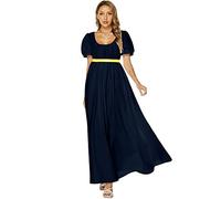 Abaowedding Regency Dresses for Women Victorian Tea Gown Dress with Satin Sash Vintage Ball Gown Ruffle Puff Sleeve, Navy Blue, XL