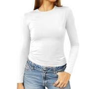 Abardsion Women's Long Sleeve Shirts Spring 2026 Casual Basic Going Out Crop Tops Slim Fit Tight Y2K Clothes, 2# White, L