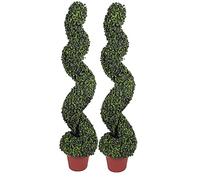 Abaseen 100cm Artificial Boxwood Spiral Topiary Trees for Indoor Outdoor Decor, UV Stable Outdoor Use