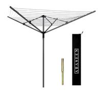 Abaseen 60M Grey Rotary Washing Lines Heavy Duty Folding 4 Arm Garden Clothes Airer Dryer Comes With Cover & Metal Ground Spike