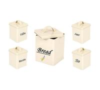 Abaseen Cream Kitchen Canister Tin Set Includes Bread Biscuit Tea Coffee & Sugar
