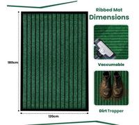 Abaseen Green Ribbed Entrance Mat Rubber Back Floor Mat, Scraper Door Mat, 120X180Cm