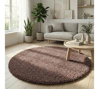 Abaseen Oxford Plain Soft Thick Shaggy Living Room Round Rug, Taupe, 120cm