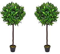 Abaseen PAIR of Artificial Bay Laurel Trees - 4ft high Tree with real wood trunk and natural leaf