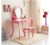 Abaseen Pink Amelia Vanity Set Dressing Table With Mirror & Stool, Girls Makeup Table Chair For Kids Bedroom