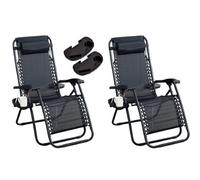 Abaseen Set Of 2 Sun Lounger Zero Gravity Chairs, Garden Folding Reclining Chairs With Cup And Phone Holder