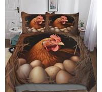 ABASWSA Chicken Duvet Cover Set with Pillowcase Soft Microfiber Bedding Set Comforter Cover for Adults Kids 3Pcs Quilt Covers King(220x240cm)