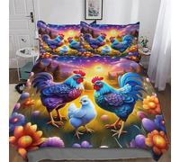 ABASWSA Cute Chicken Duvet Cover 3 Piece Soft Microfiber Quilt Cover Bedding Sets with Pillowcases for Kids Adult Comforter Cover Double (200x200cm)