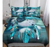 ABASWSA Dreamcatcher Wolf Soft Microfiber Duvet Cover with Pillowcases Comforter Cove Polyester Quilt Covers for Adults Teenager Kids Bedding King(220x240cm)