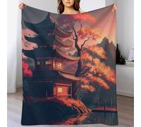 ABASWSA Japanese Temple Throw Blanket Printed Throws for Kids Child Adults Soft Warm Flannel Blankets for Bed, Couch, And Travel (100×130cm)