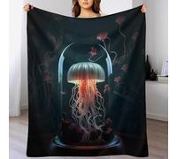 ABASWSA Jellyfish Flannel Throw Blanket, Soft Warm, Lightweight Plush Blankets for Bed Sofa Couch Travel Nap （100×130cm）