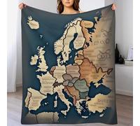 ABASWSA Map of Europe Soft Throw Plush Blanket Soft Flannel Material - Home Decor Bed, Couch, Sofa Travel Nap Throws Blankets （130×180cm）