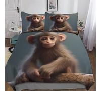 ABASWSA Monkey 3D Duvet Cover Microfiber Bedding Set Quilt Covers with Pillowcases Soft Comforter Cover For Boys Girls Double (200x200cm)