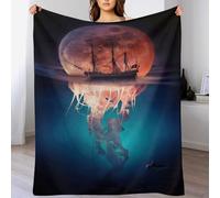 ABASWSA Sea Pirate Moon Jellyfish Fluffy Soft Throw - Flannel Anti-pilling Blanket Throws - Versatile Blankets Home Decor for Bed Sofa Travel （180×200cm）