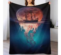ABASWSA Sea Pirate Moon Jellyfish Fluffy Soft Throw - Flannel Anti-pilling Blanket Throws - Versatile Blankets Home Decor for Bed Sofa Travel （150×200cm）