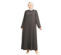 Abaya for Muslim Women Zipper and Stone Details on the Front and Arm | Long Sleeve Dress Islamic Kaftan Hijab Robe Prayer, Smoke, XXXXL