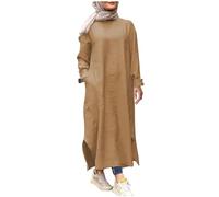 Abaya for Women Dubai Crew Neck Prayer Dress with Pockets Muslim Arabian Robe Modest Islamic Clothing Plus Size for Eid, Ramadan, Kaftan Muslim Women' s Abaya Beige