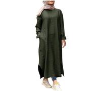 Abaya for Women Dubai Crew Neck Prayer Dress with Pockets Muslim Arabian Robe Modest Islamic Clothing Plus Size for Eid, Ramadan, Kaftan Muslim Women' s Abaya Army Green