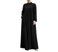 Abaya for Women Mandarin Collar Zip Front Side Pockets Long Sleeve Cuffed Maxi Dresses Elegant Simple Loose Fashion Casual Comfortable Breathable Muslim Dresses