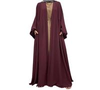 Abaya for Women Muslim UK Casual Elegant Abaya Gown Ramadan Dress Spring Autumn Ladies Muslim Dress Flowy Comfort Plus Size Muslim Maxi Dresses Wedding Guest Dresses UK Size Wine