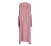 Abaya for Women Muslim UK Women Muslim Solid Color Tassel Hooded Robe Dress Plain Loose Turkish Kaftan Full Length Traditional Dresses Praying Dress for Muslim Women (L) Pink