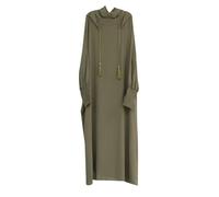 Abaya for Women Muslim UK Women Muslim Solid Color Tassel Hooded Robe Dress Plain Loose Turkish Kaftan Full Length Traditional Dresses Praying Dress for Muslim Women (Green, L)