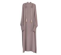 Abaya for Women Muslim UK Women Muslim Solid Color Tassel Hooded Robe Dress Plain Loose Turkish Kaftan Full Length Traditional Dresses Praying Dress for Muslim Women (Purple, L)