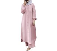 Abayas for Women Muslim UK Long Sleeve Button Down Blouse Shirt Wide Leg Pants 2 Piece Sets Dubai Islamic Muslim Clothes Tracksuits Prayer Clothes for Muslim Women Muslim Robes