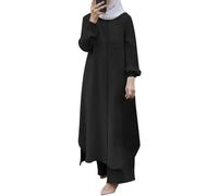 Abayas for Women Muslim UK Long Sleeve Button Down Blouse Shirt Wide Leg Pants 2 Piece Sets Dubai Islamic Muslim Clothes Tracksuits Prayer Clothes for Muslim Women