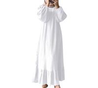 Abayas Muslim Dress for Women Long Sleeve Islamic Dubai Abaya Dress Cardigan Robe Middle East Prayer Dress with Belt Muslim Dress Prayer Dress Modest Dress Kaftans Robe Arabic Dress (11-White, S)