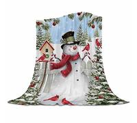 Abaysto Christmas Fleece Blanket for Bed, Snowman and Birds Flannel Throw Blanket for Kids and Adults Super Soft Plush Snowman Blanket Throw Plush Blanket for Snow Lovers 130x150cm