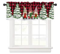 Abaysto Christmas Valance for Windows Christmas Gnome Window Toppers Valances Rod Pocket 1 Panel Xmas Tree Red Buffalo Plaid Window Treatments for Bedroom Kitchen Bathroom 45x137cm