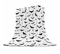 Abaysto Halloween Bat Throw Blanket Soft Fluffy Fleece Blankets for Couch Bedroom Sofa Office Car Black and White Microfuber Plush Flannel Blankets for Girls Boys Adults 130x150cm