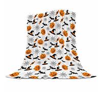 Abaysto Halloween Blanket Throw Pumpkin Spider Webs Candy and Black Cats Print on Fleece Flannel Blanket for Sofa Bed Couch Chair Halloween Decorations 100x130cm