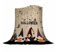 Abaysto Halloween Gnome Blanket Flannel Fleece Throw Blankets Halloween Bats Black Cat Blanket Lightweight Cozy Warm Fuzzy Plush Soft Blankets for Couch Bed Sofa 100x130cm