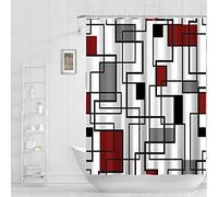 Abaysto Red and Black Shower Curtain Grey and White Shower Curtains for Bathroom Mid Century Modern Abstract Geometric Shower Curtains Set with Hooks Retro Bathroom Decor