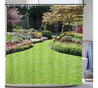 Abaysto Shower Curtain 3D Garden View Flowers Trees Outdoor Nature Scenery Waterproof Cloth Fabric Bathroom Decor Set with Hooks 180x180cm