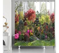Abaysto Shower Curtain 3D Garden View Flowers Trees Outdoor Nature Scenery Waterproof Cloth Fabric Bathroom Decor Set with Hooks 60x72 Inch
